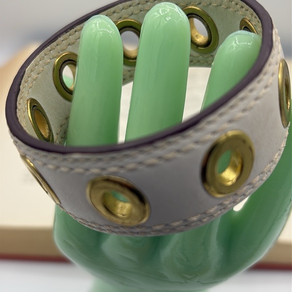 Coach Leather Off-White Bangle Bracelet with Gold-tone Grommets - Picture 5 of 8